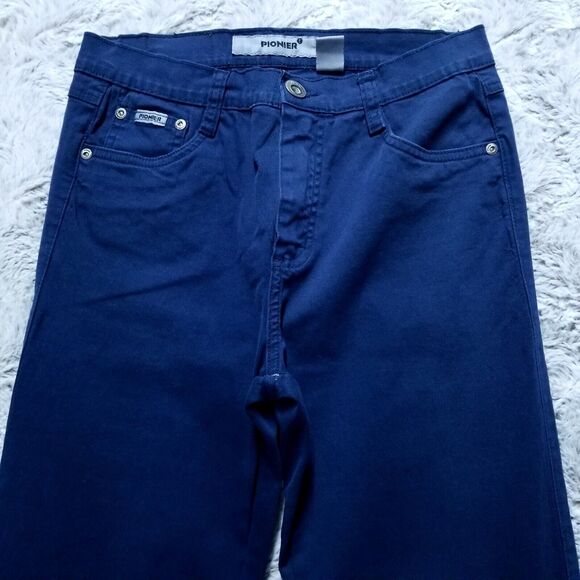 Pionier Chino Khakis Pants Mens 32x32 Blue Flat Front Straight Dark Wash Canvas - Picture 3 of 13